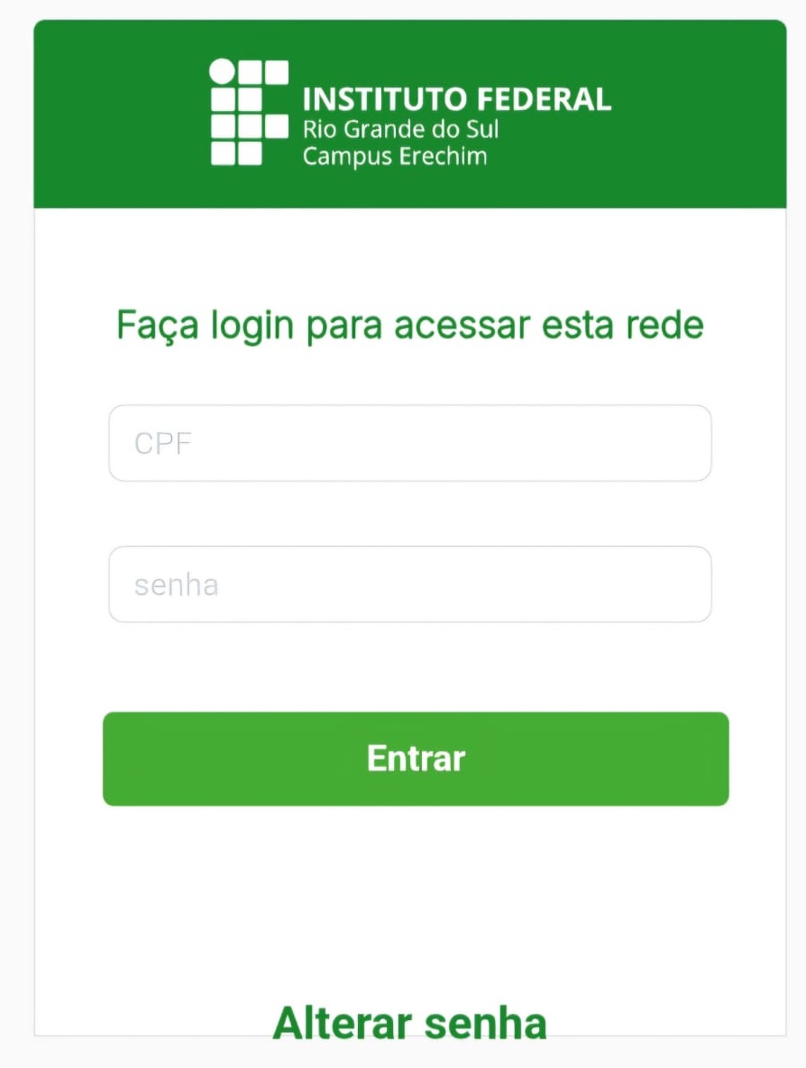 Tela de login da WiFi para alteração de senha